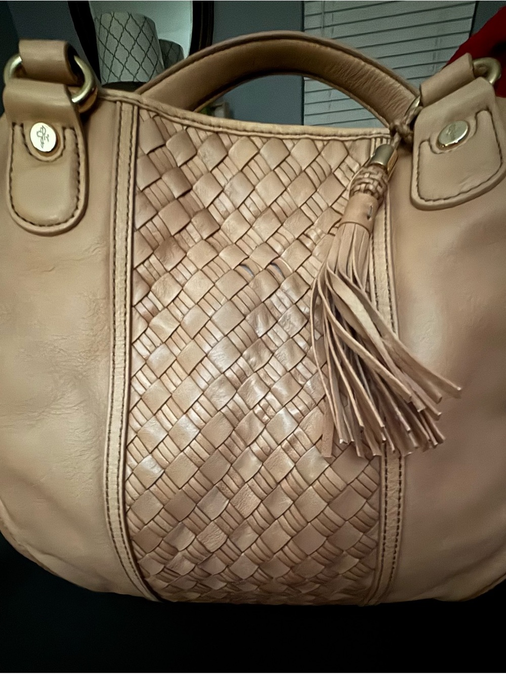 Cole Haan Woven Tassel Leather Tote Bag - Beige Excellent condition